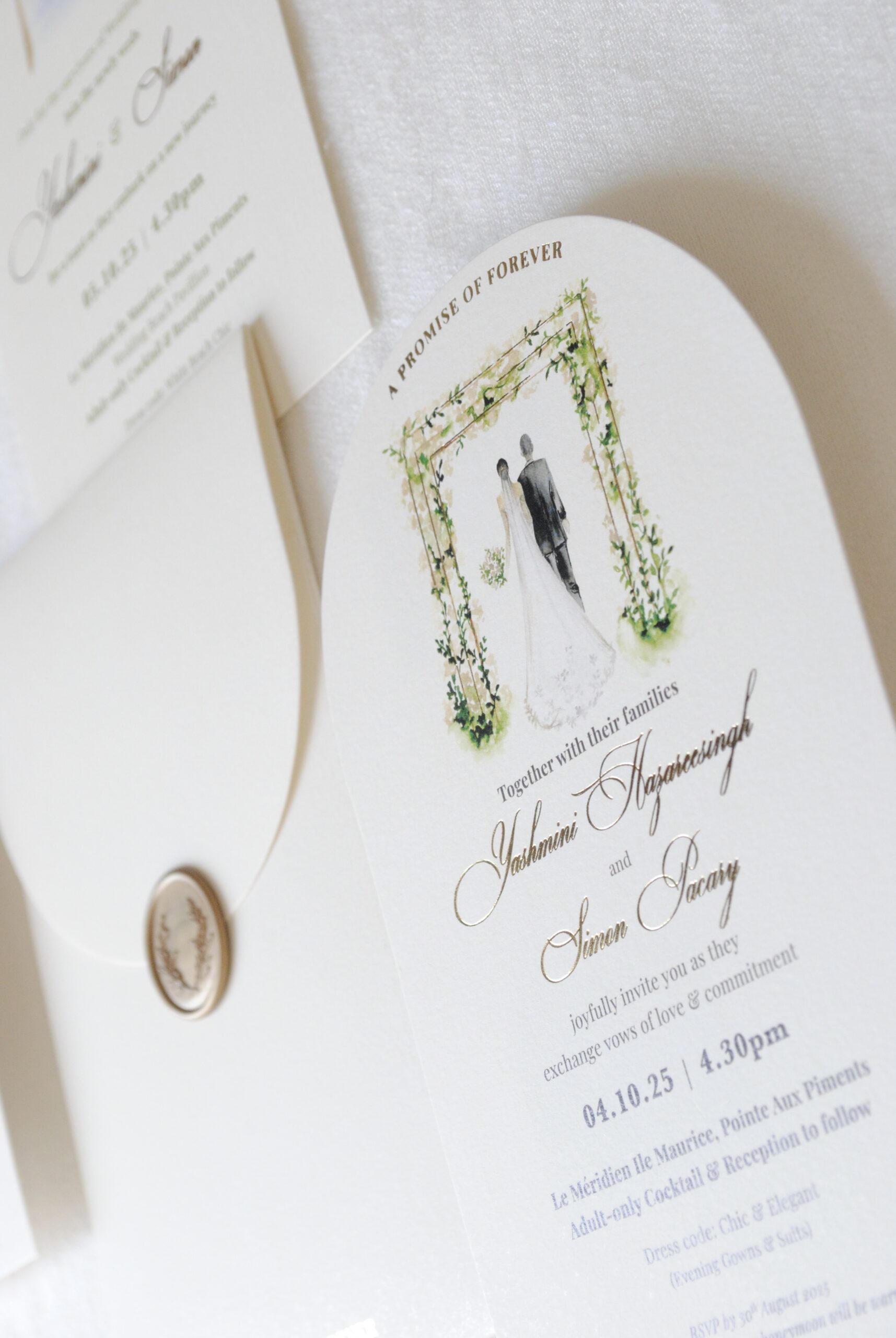 custom wedding invitations with watercolor illustration on handmade paper